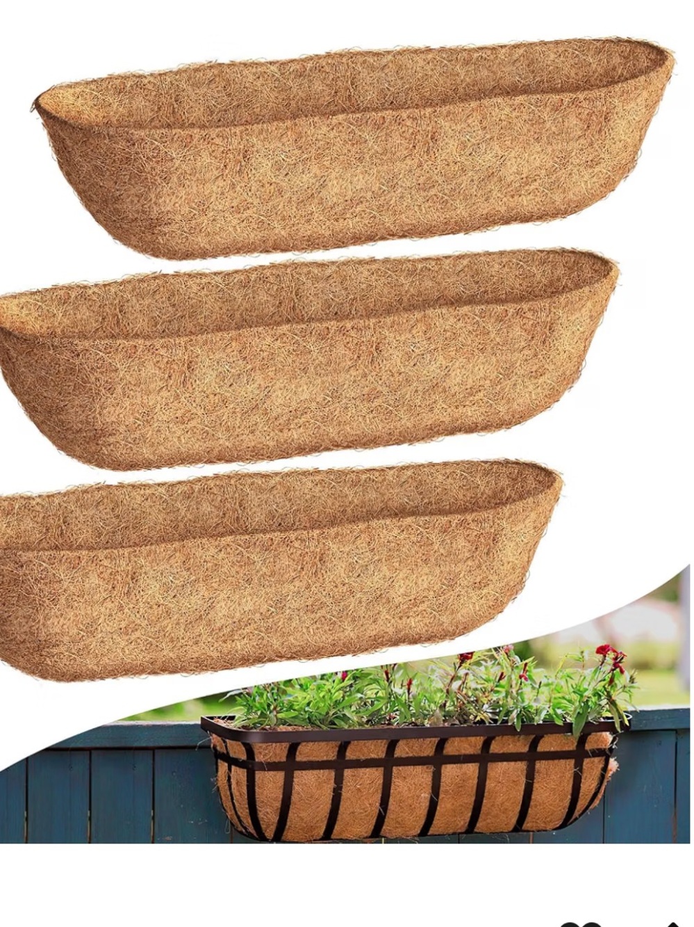 36'' Trough Coco Liners 3 Pack, Natural Coconut Coir Fiber